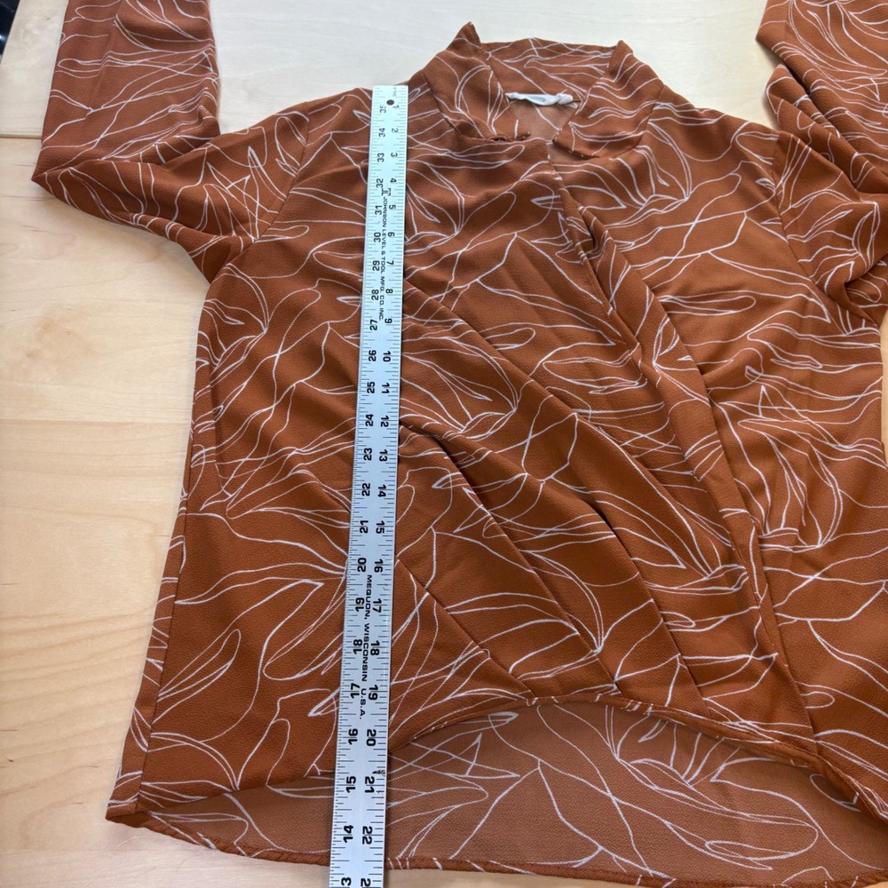 LUSH Women S Burnt Orange Surplice Blouse Boho Abstract Print Faux Wrap - Picture 13 of 14